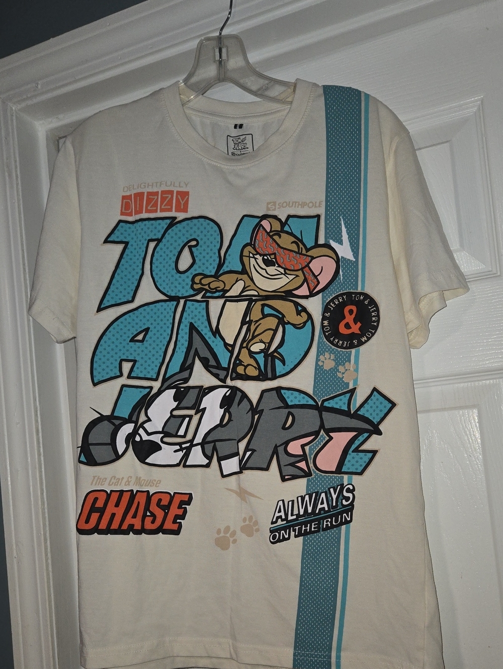 Tom and Jerry Graphic Tee in Cream with Teal Accents